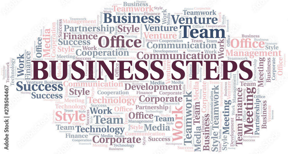 Fototapeta premium Business Steps word cloud. Collage made with text only.
