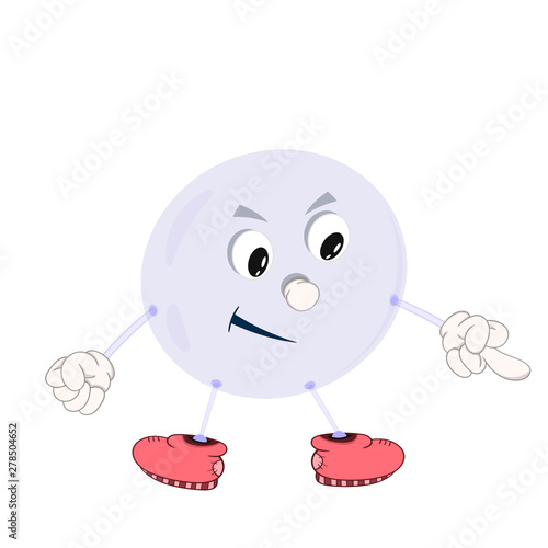 Funny cartoon bubble with eyes, arms and legs, demonstrates the emotion of a smile and shows an indecent gesture with his finger.