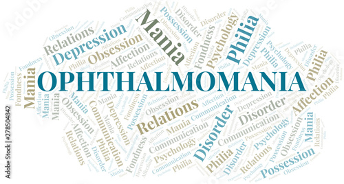 Ophthalmomania word cloud. Type of mania, made with text only.