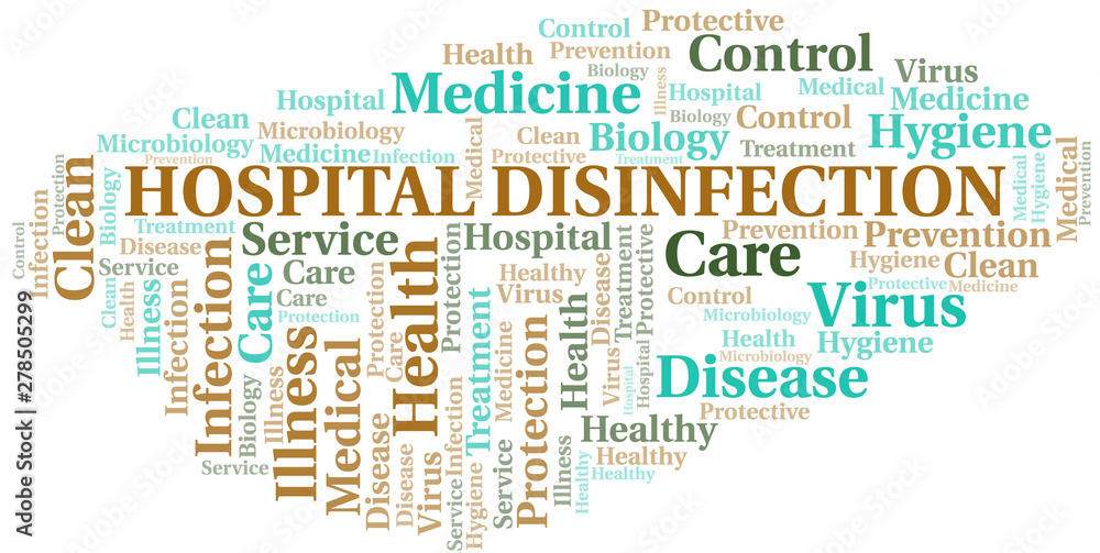 Fototapeta premium Hospital Disinfection word cloud vector made with text only.