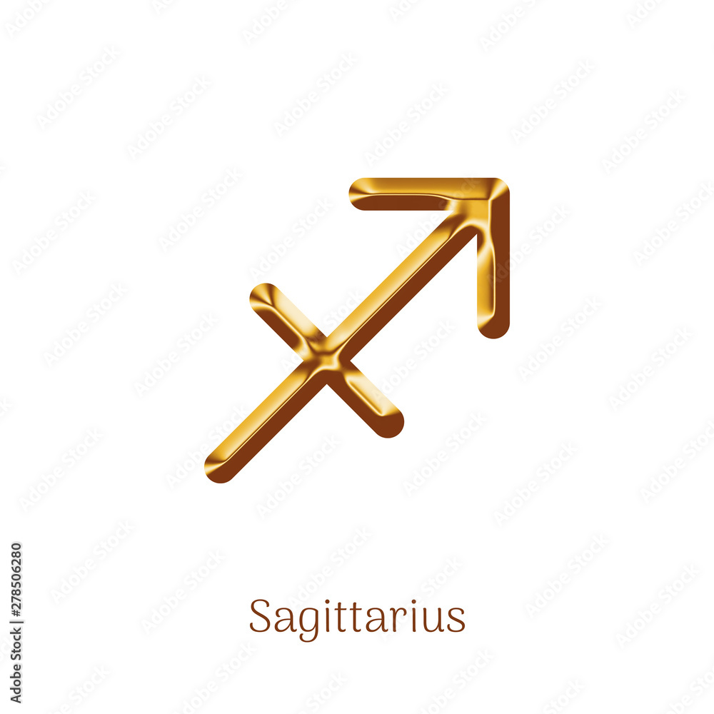 Sagittarius golden zodiac sign isolated on white background. Star sign for astrology horoscope. Luxury zodiac stylized symbol. Realistic gold design of horoscope constellation sign vector illustration Sagittarius golden zodiac sign isolated on white background. Star sign for astrology horoscope. Luxury zodiac stylized symbol. Realistic gold design of horoscope constellation sign vector illustration