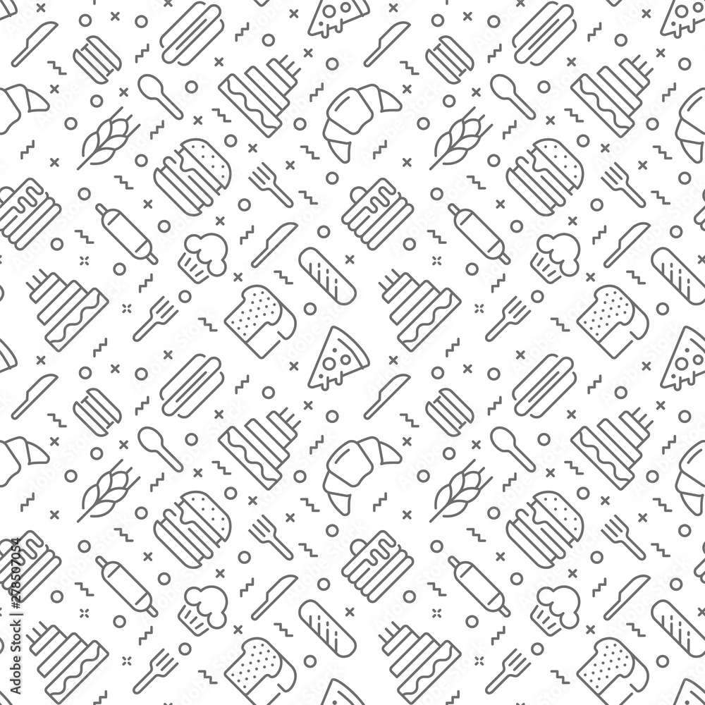 Bakery seamless pattern with thin line icons