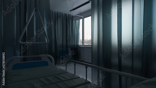 Daytime Behind the Curtains Inside a Recovery Room 3D Rendering