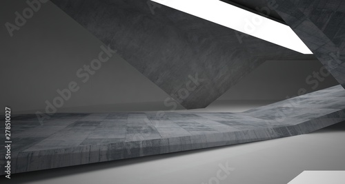 Abstract architectural concrete interior of a minimalist house with neon lighting. 3D illustration and rendering.