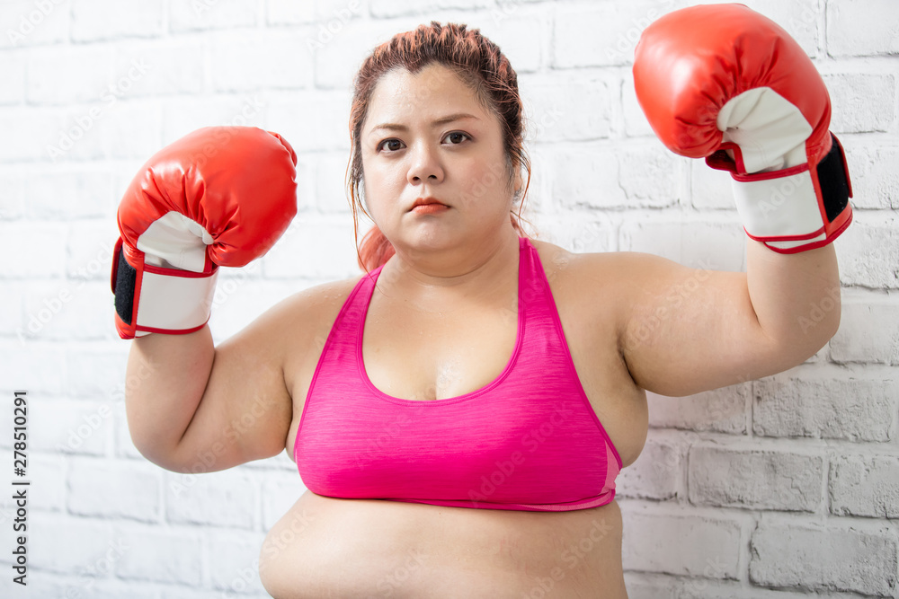 fat asian girl do boxing Stock Photo | Adobe Stock