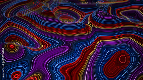 Futuristic landscape with illuminating contours 3D render