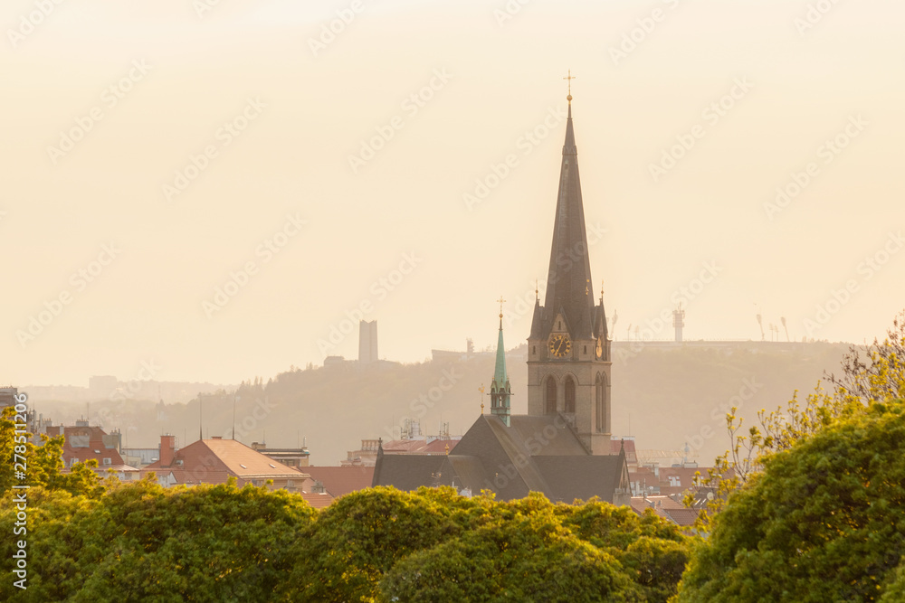 Beautiful spring view on Church of St. Prokop at the sunset, Prague, Czechia