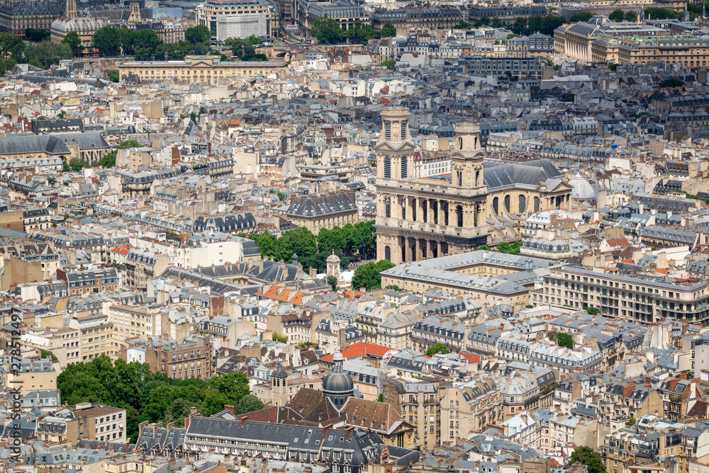 Aerial view of Saint Sulpice church in Paris France