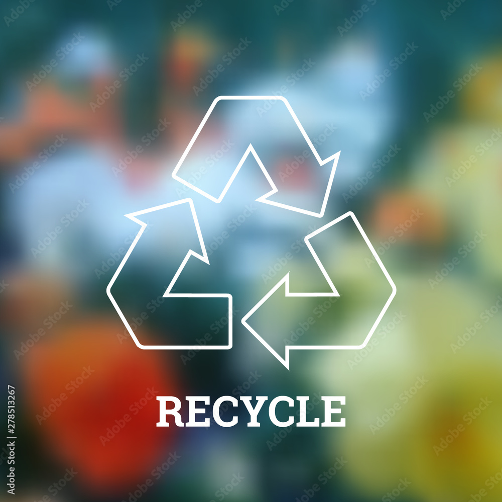Simple recycling symbol outlines on colorful abstract background Simple recycling symbol outlines on colorful abstract background