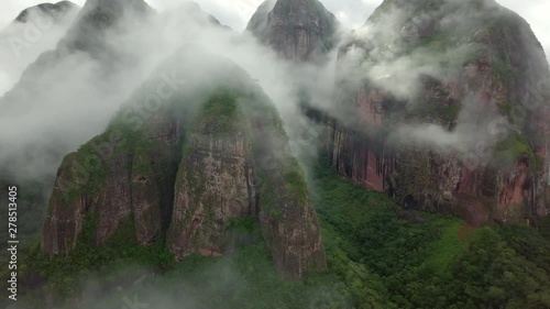 Misty/Cloudy aerial drone shot of Amboro National Park, Bolivia photo