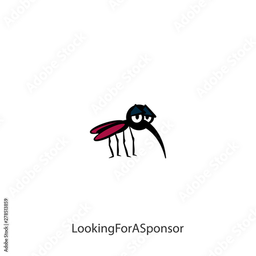 Cartoon character of insect. Funny cool sad sad mosquito is folded his wings and grimaces. Conceptual. Looking for a sponsor. I am looking for a donor. Advertising mosquito repellent. - Vector