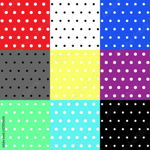 Set polka dot seamless pattern. Circle and multicolor background. Vector illustration