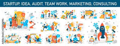 Big business web banner concept set. Web page