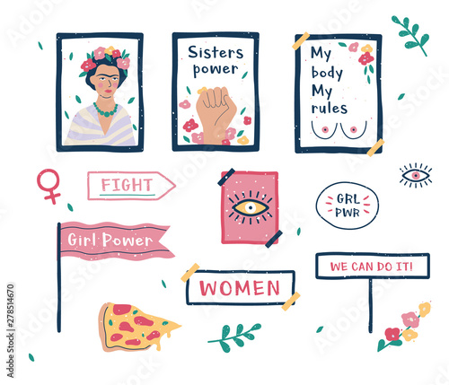 Feminism set. Idea of equal rights and body positive