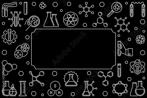 Dark horizontal frame with Chemistry line icons. Vector illustration