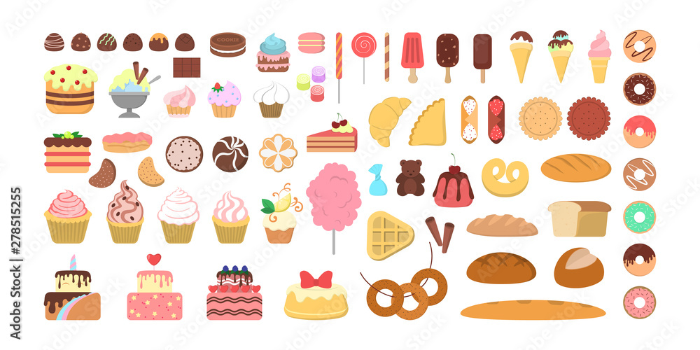 Dessert concept. Cake and donut, muffin and chocolate Dessert concept. Cake and donut, muffin and chocolate
