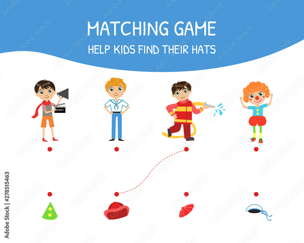 Educational Matching Game for Children, Help Kids Find Their Hats ...