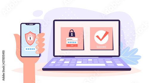 Two steps authentication, duo verification concept. Identification