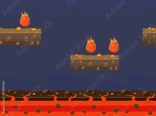 Seamless Natural Landscape, Fantasy Platform for Game User Interface, Ground Texture for Mobile or Computer Games Vector Illustration
