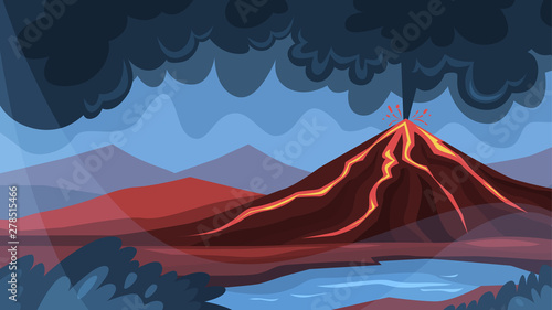 Volcano eruption concept. Lava explosion on the ground