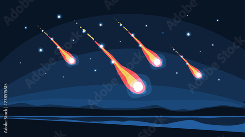 Meteorite rain concept. Meteor falling on planet