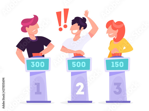 People on the TV quiz show. Man with the biggest score