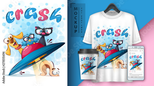 Cute travel animals poster and merchandising