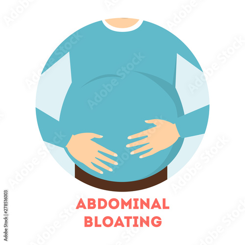 Abdominal bloating. Big fat stomach. Symptom of disease photo