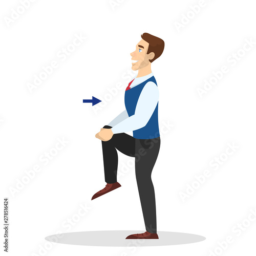 Man doing exercise for back stretch in office