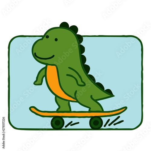 funny dinosaur riding skateboard  cartoon kids vector  illustration 