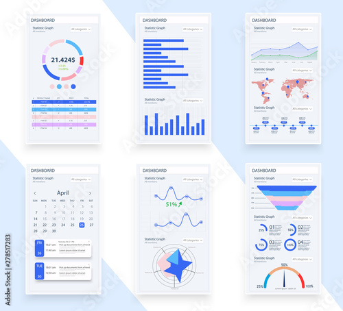 Presentation Template design. Business data graphs. Vector financial and marketing charts.	