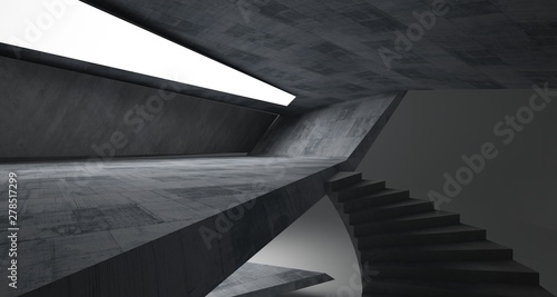 Abstract architectural concrete interior of a minimalist house with neon lighting. 3D illustration and rendering.