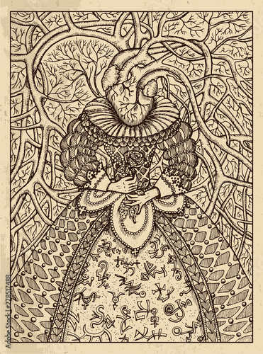 Heart. Mystic concept for Lenormand oracle tarot card.