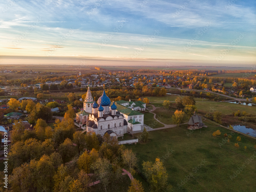 Suzdal Kremlin. Cathedral of the Nativity of the Virgin (XIII-XIX.) Shooting from the drone, top view, aerial photography