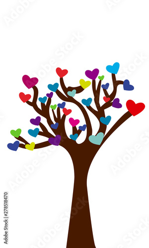 Árbol con corazones de colores.