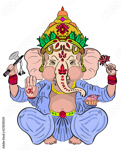 Ganesha or Ganapati. Vector illustration of an Indian god Ganesha