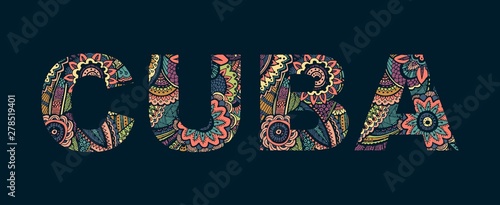 Inscription CUBA in the style of abstract hand drawing