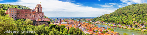 Heidelberg, Germany, aerial panoramic view with the castle, Neckar river and the Old Bridge photo