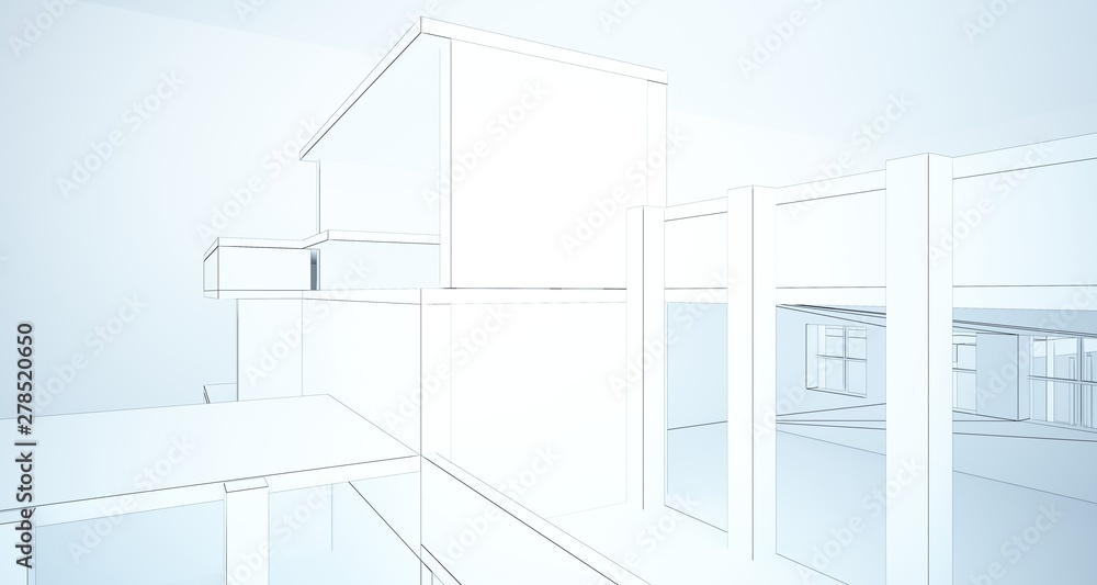 Abstract architectural white interior of a minimalist house with large windows. Drawing. 3D illustration and rendering. Abstract architectural white interior of a minimalist house with large windows. Drawing. 3D illustration and rendering.