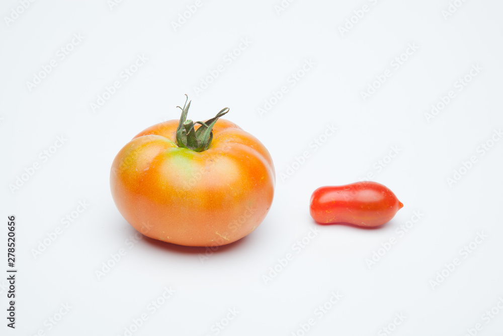 Tomate grande y tomate pequeño, tomate maduro y tomate cherry Tomate grande y tomate pequeño, tomate maduro y tomate cherry