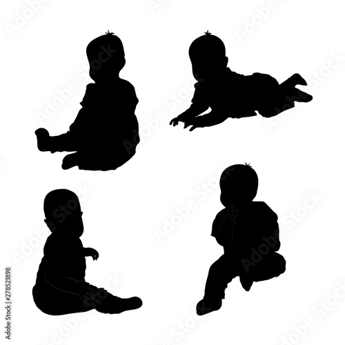 Set of black silhouette of child baby boy