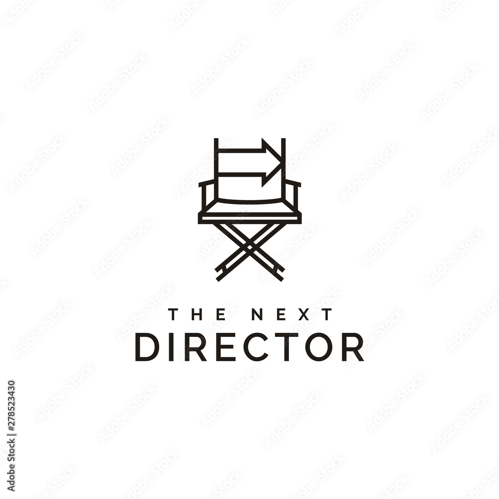 film director chair and arrow right logo design film director chair and arrow right logo design