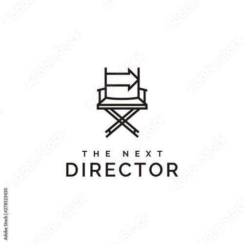 film director chair and arrow right logo design