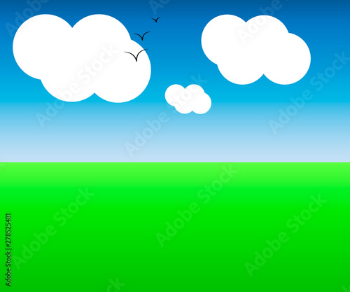 Beautiful summer fields. Vector graphics with birds