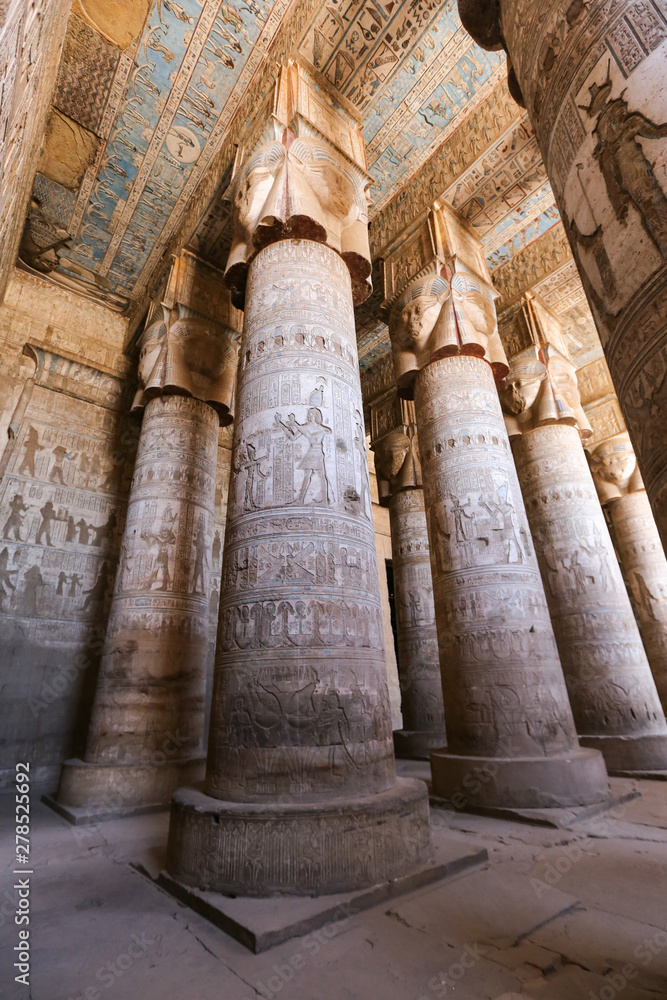 Columns in Denderah Temple, Qena, Egypt Columns in Denderah Temple, Qena, Egypt