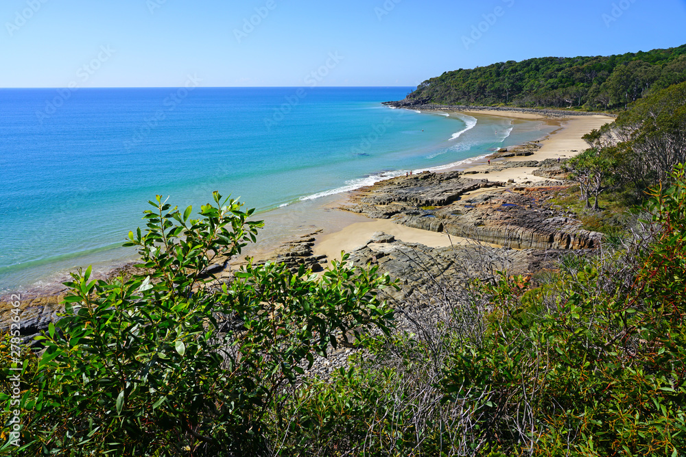 View of the coast in Noosa National Park Headland section in Noosa, Sunshine Coast, Queensland, Australia.
