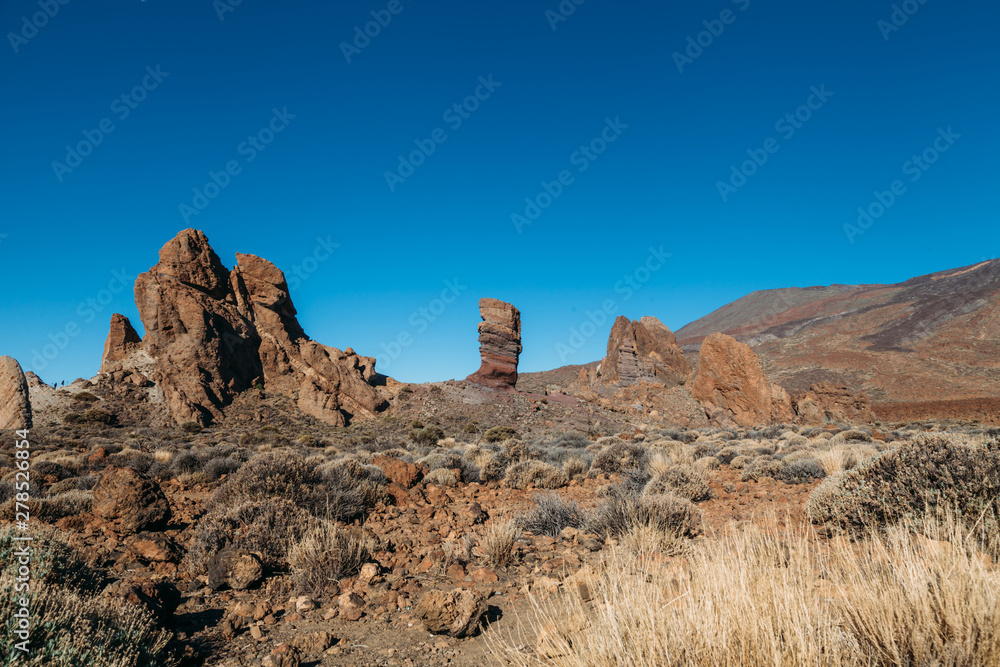 Volcanic rock  Cinchado or Finger of God in Teide National Park on the edge of Las Caniadas on the island of Tenerife in the Canary Islands