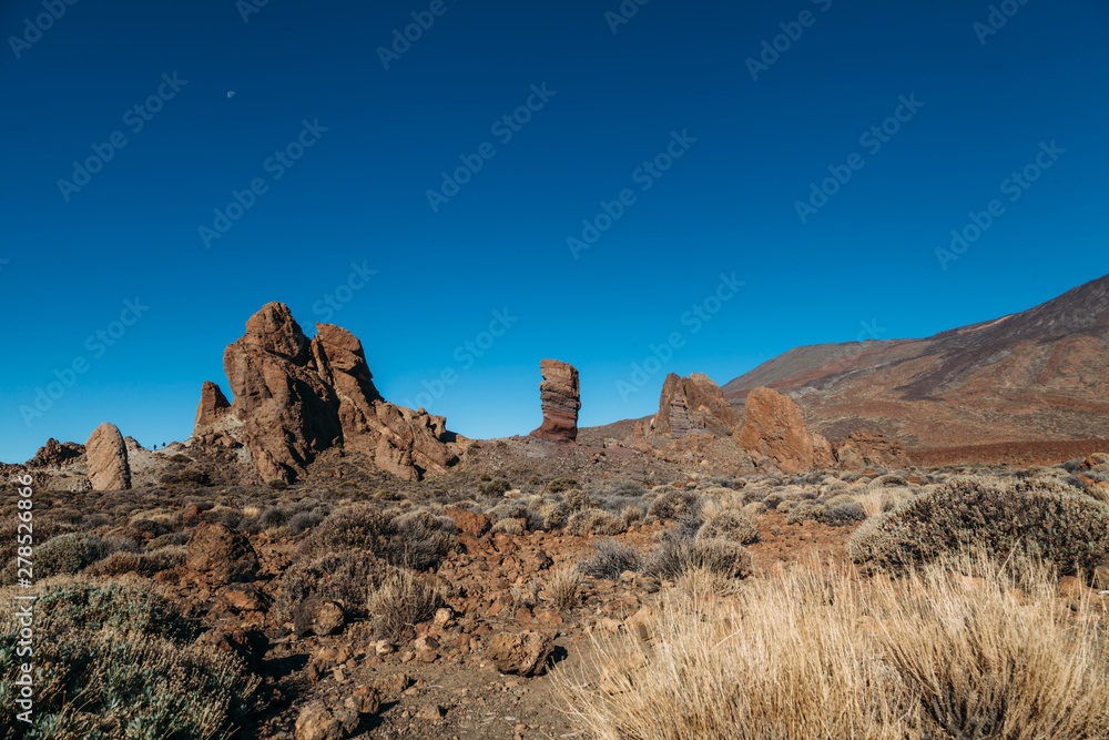 Volcanic rock  Cinchado or Finger of God in Teide National Park on the edge of Las Caniadas on the island of Tenerife in the Canary Islands