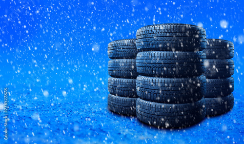 Winter tires. Banner with copy space. © Dmytro