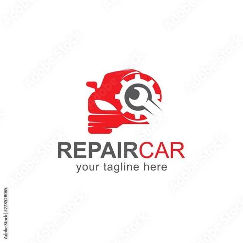 Car logo design vector template.Automotive spare parts store.Garage service icon.Car with wrench illustration	